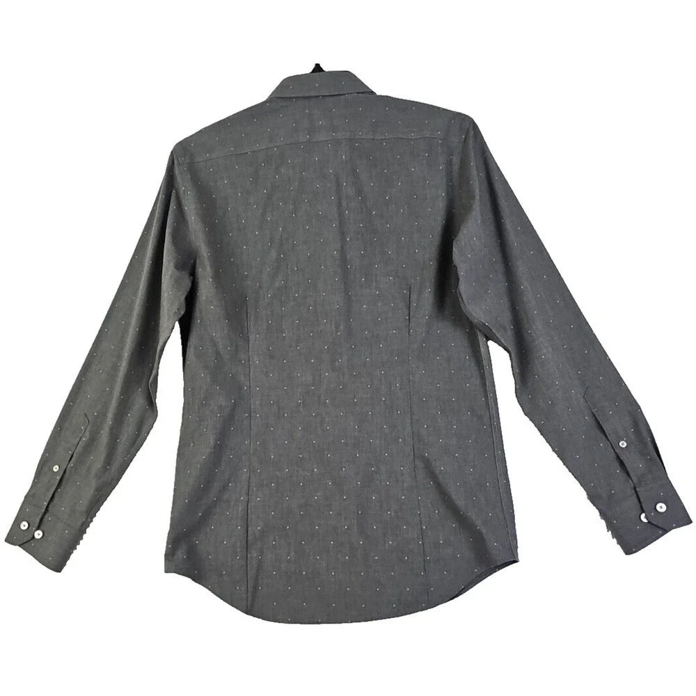 Banana Republic ~Men's Size M~Gray/Dots Non Iron Slim Fit Button-Up Shirt Cotton